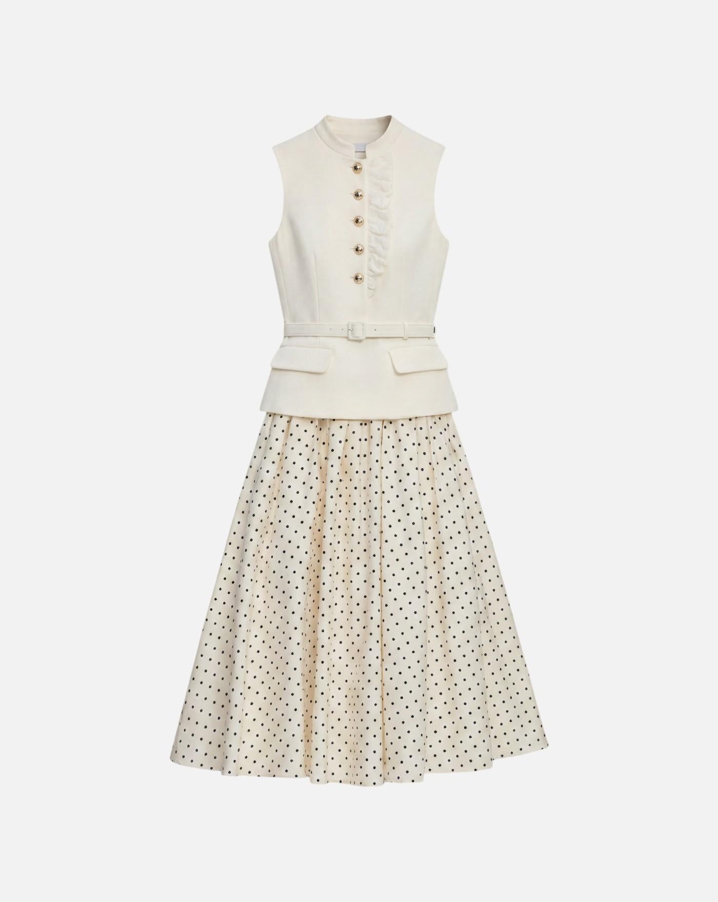 Vestido Self Portrait Cream Boucle Polka Dot Midi Dress SS26031MC CREAM SELF-PORTRAIT 