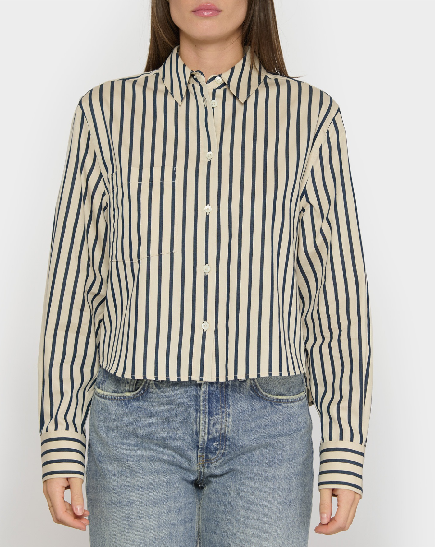 Camisa Anine Bing Essie Cropped Shirt A0712065STR13  ANINE BING 