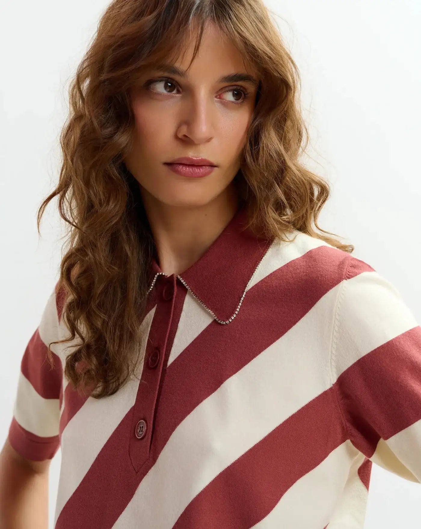 Top Essentiel Antwerp Joram Striped Knit Polo JORAM J3DTDUSTY TAWNY ESSENTIEL ANTWERP 