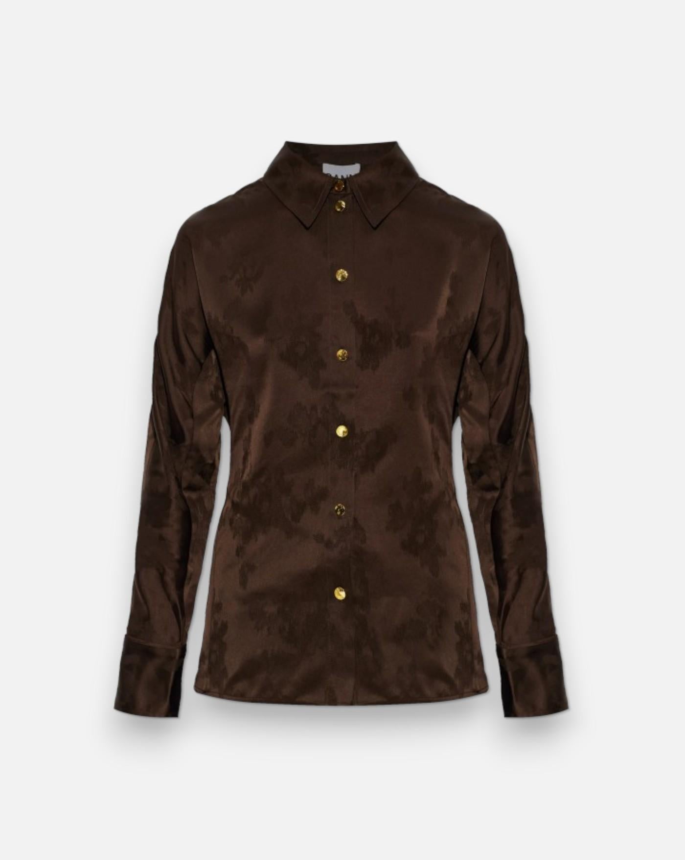 Camisa Ganni Fluid Satin Jacquard A1040264 ZWX DEMITASSE GANNI 