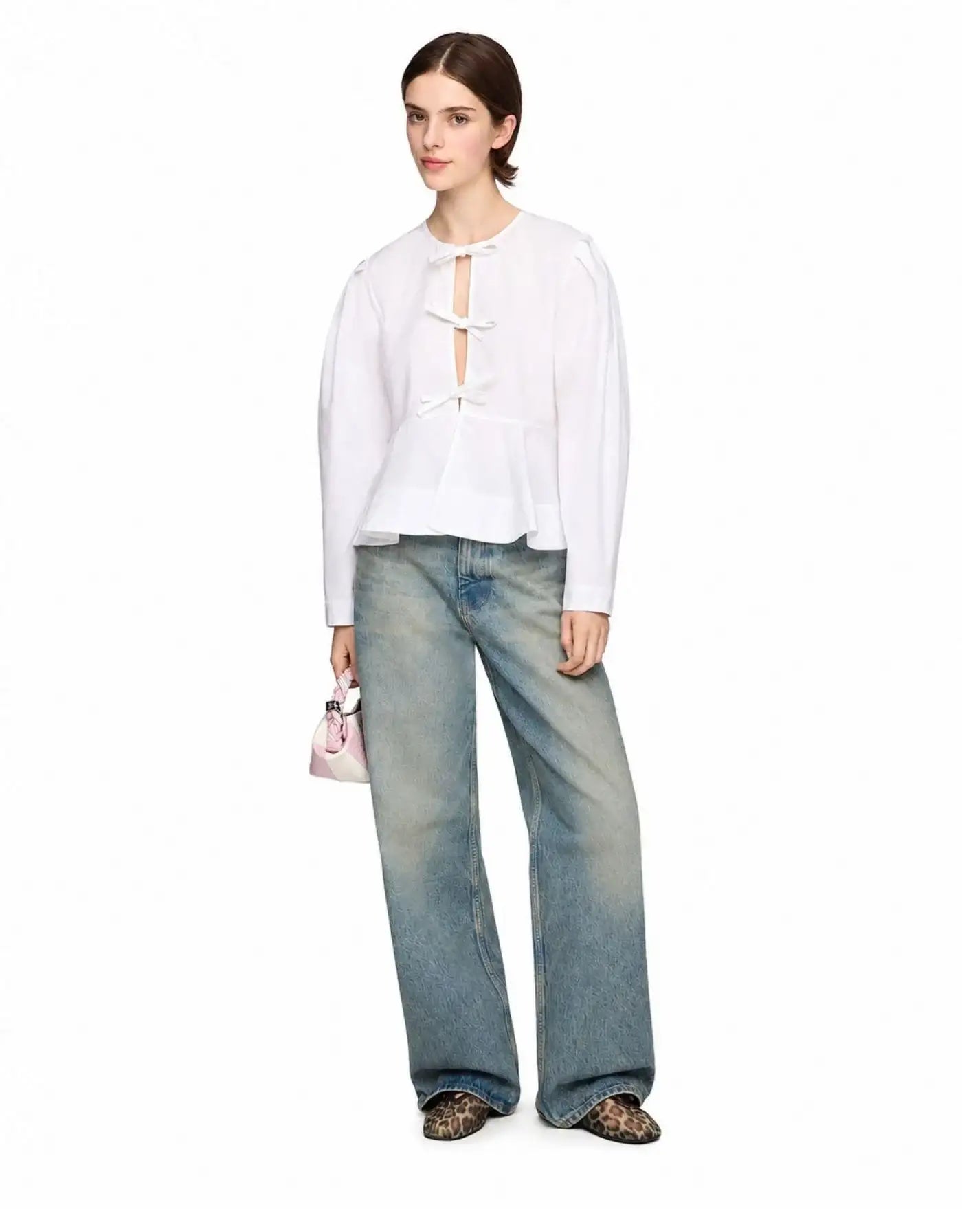 Blusa Ganni Compact Poplin Long Sleeve Peplum Blouse A1040486 151 GANNI 