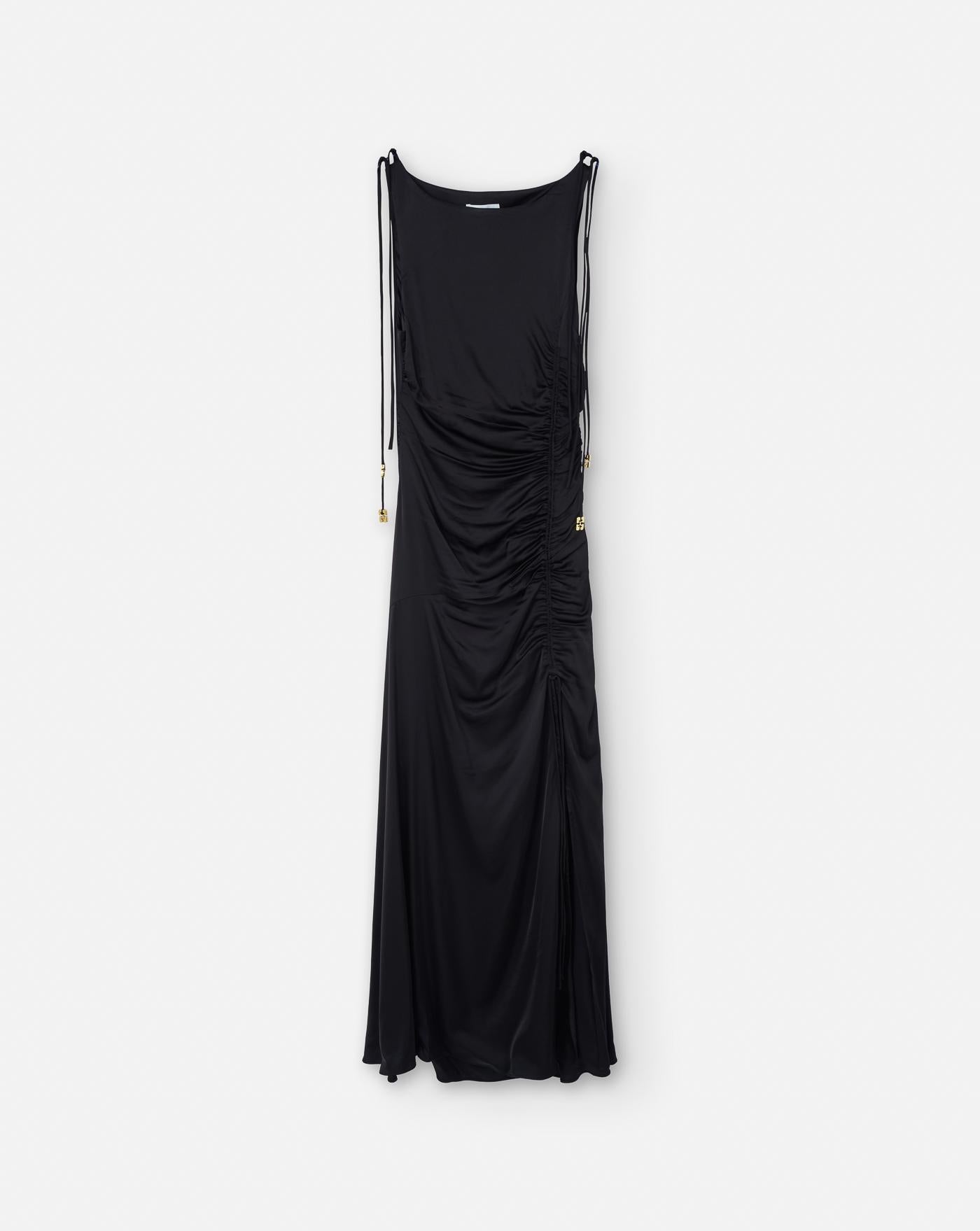Vestido Ganni Solid Satin Gathered Long Dress W0381 099 GANNI 