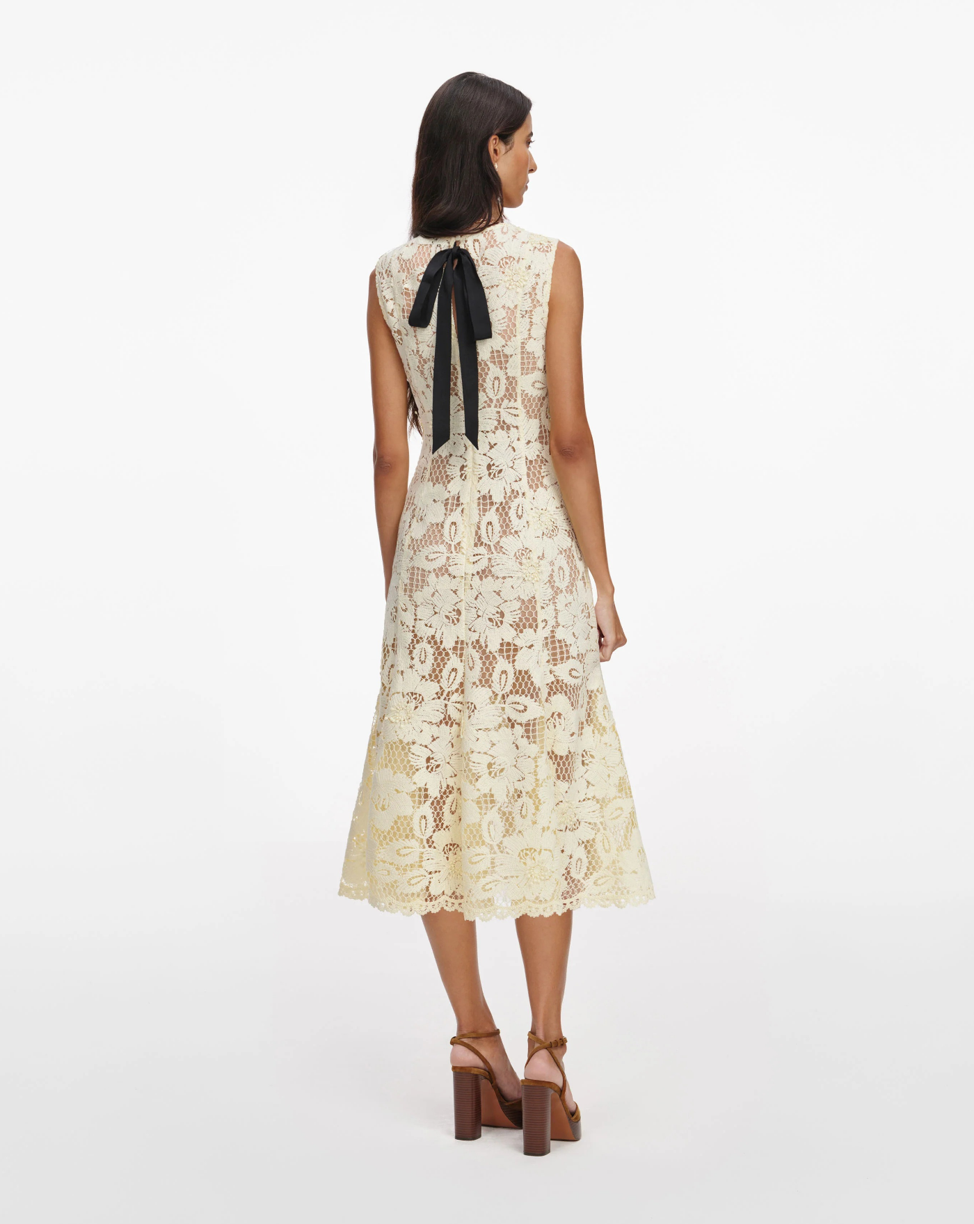 Vestido Self Portrait Yellow Crochet Lace Midi Dress SS26094MY YELLOW SELF-PORTRAIT 