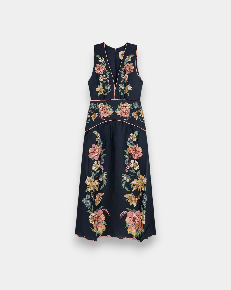 Vestido Farm Rio Maira Floral Dark Blue Midi Dress 353550 26059 MAIRA FLORAL FARM RIO 