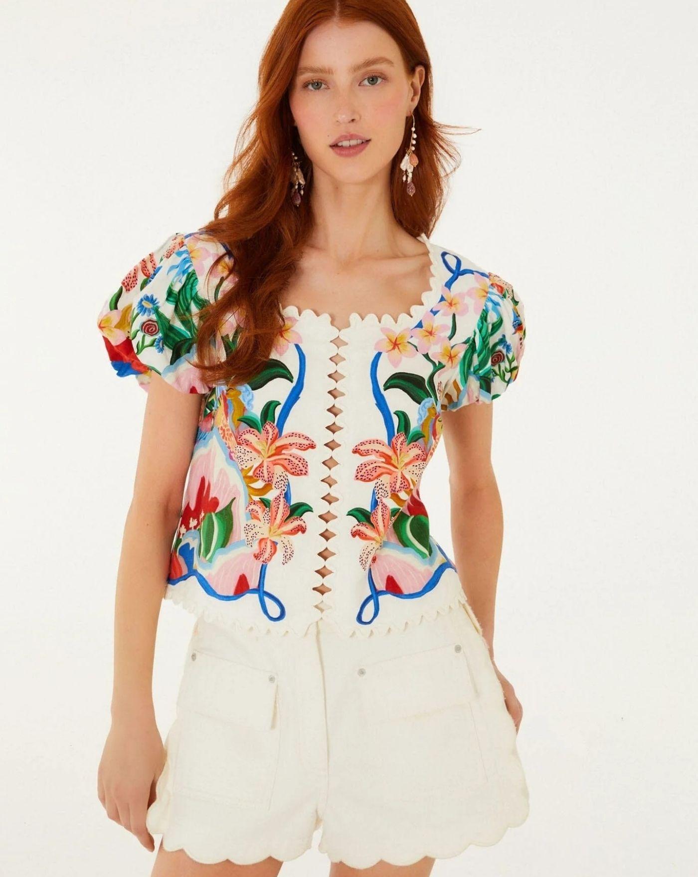 Pantalones Farm Rio White Canvas Scalloped 356403 WHITE FARM RIO 