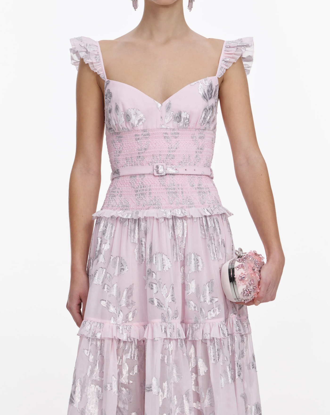 Vestido Self Portrait Pink Metallic Chiffon Flower Maxi Dress SS26009XP PINK SELF-PORTRAIT 