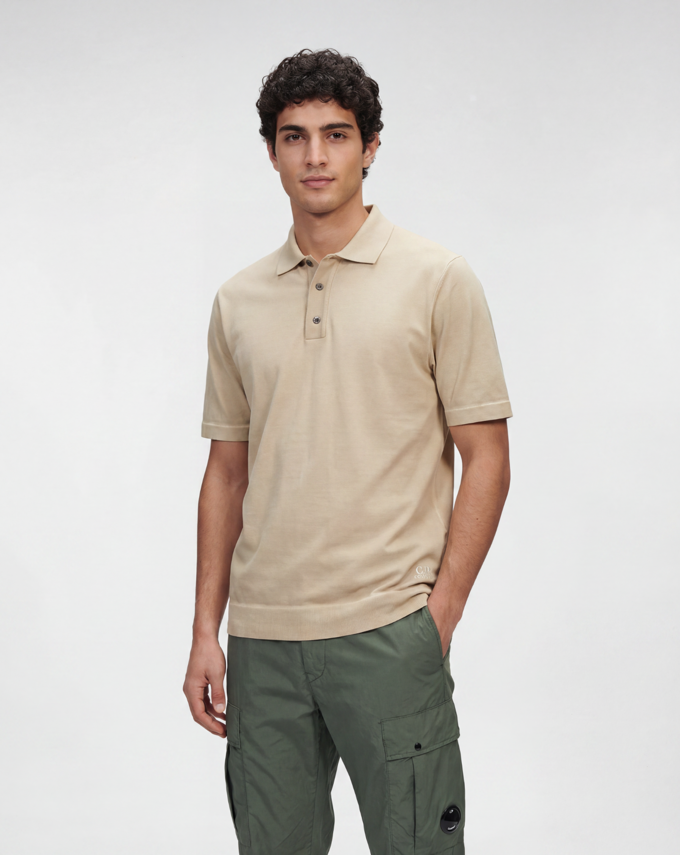 Polo C.P. Company Cotton Crepe Double Dyed 20CMKN204A110646S 313 CEMENT C.P. COMPANY 