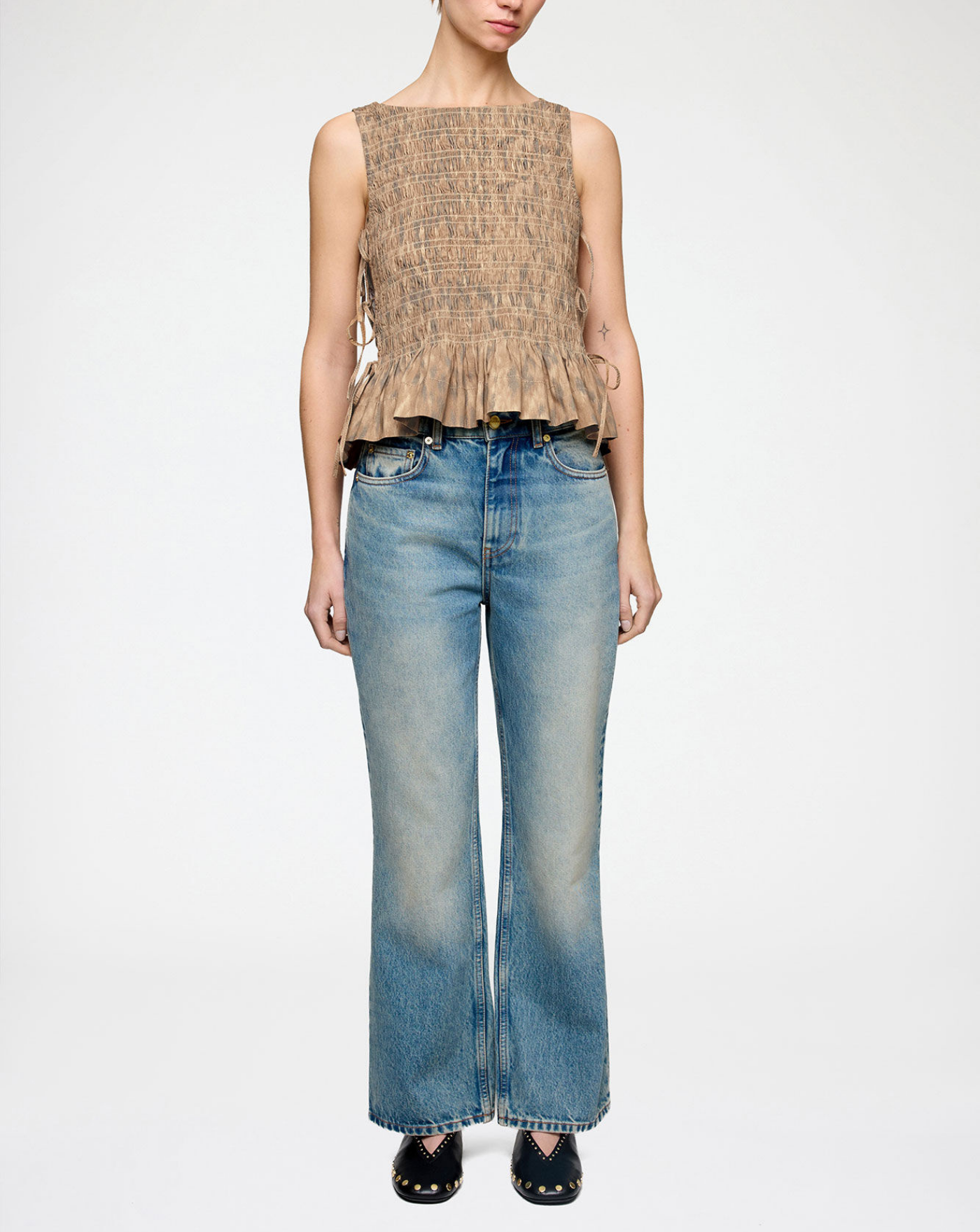 Blusa Ganni Smock Top in Printed Stretch A1040271 ZZZ BURRO GANNI 