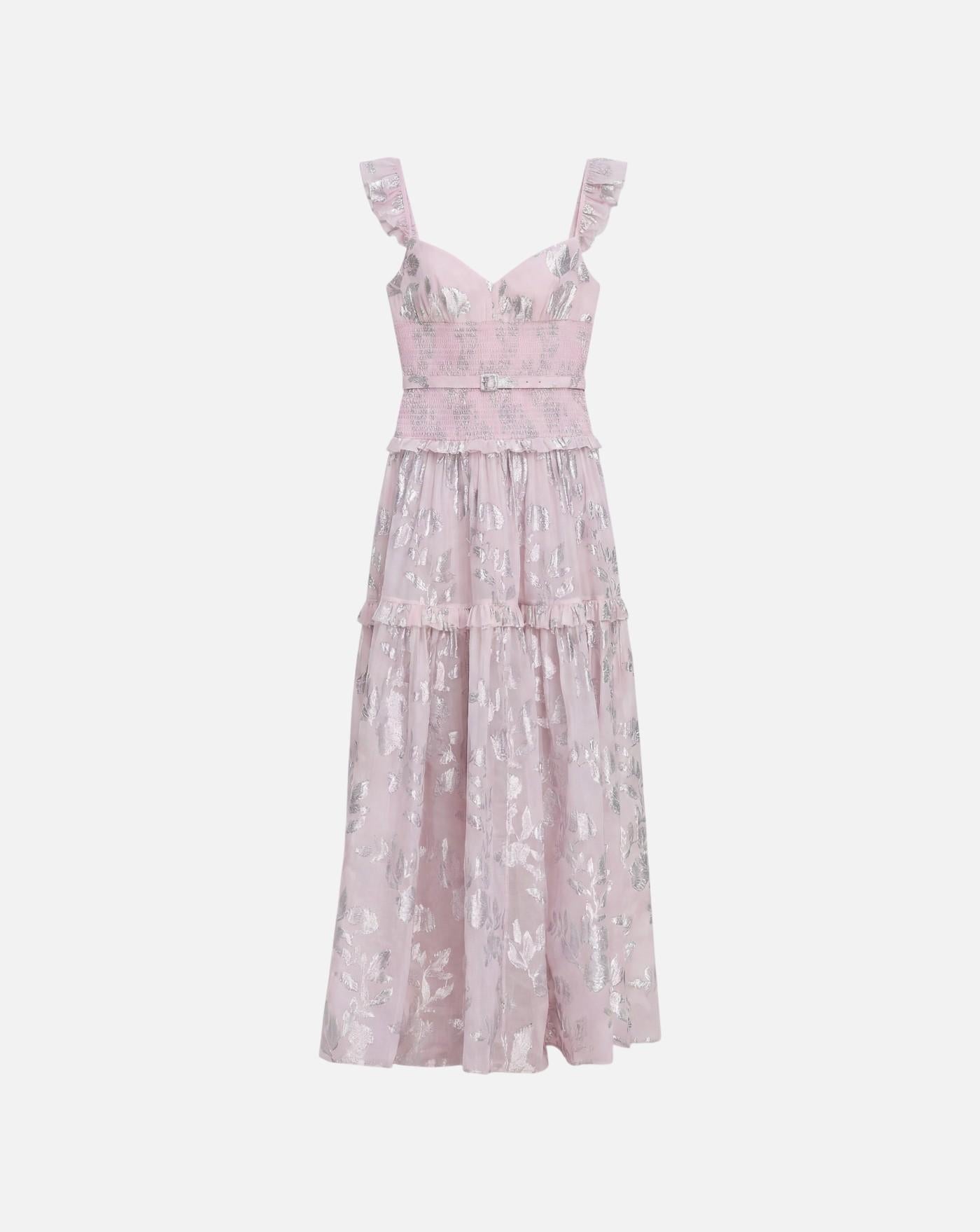 Vestido Self Portrait Pink Metallic Chiffon Flower Maxi Dress SS26009XP PINK SELF-PORTRAIT 