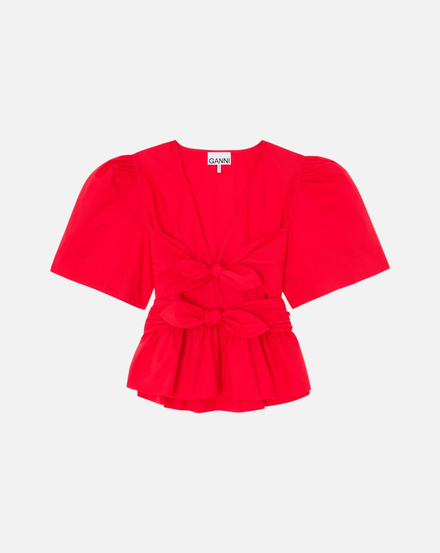 Blusa Cotton Poplin Bow Blouse<BR/> A1040485 474 GANNI 