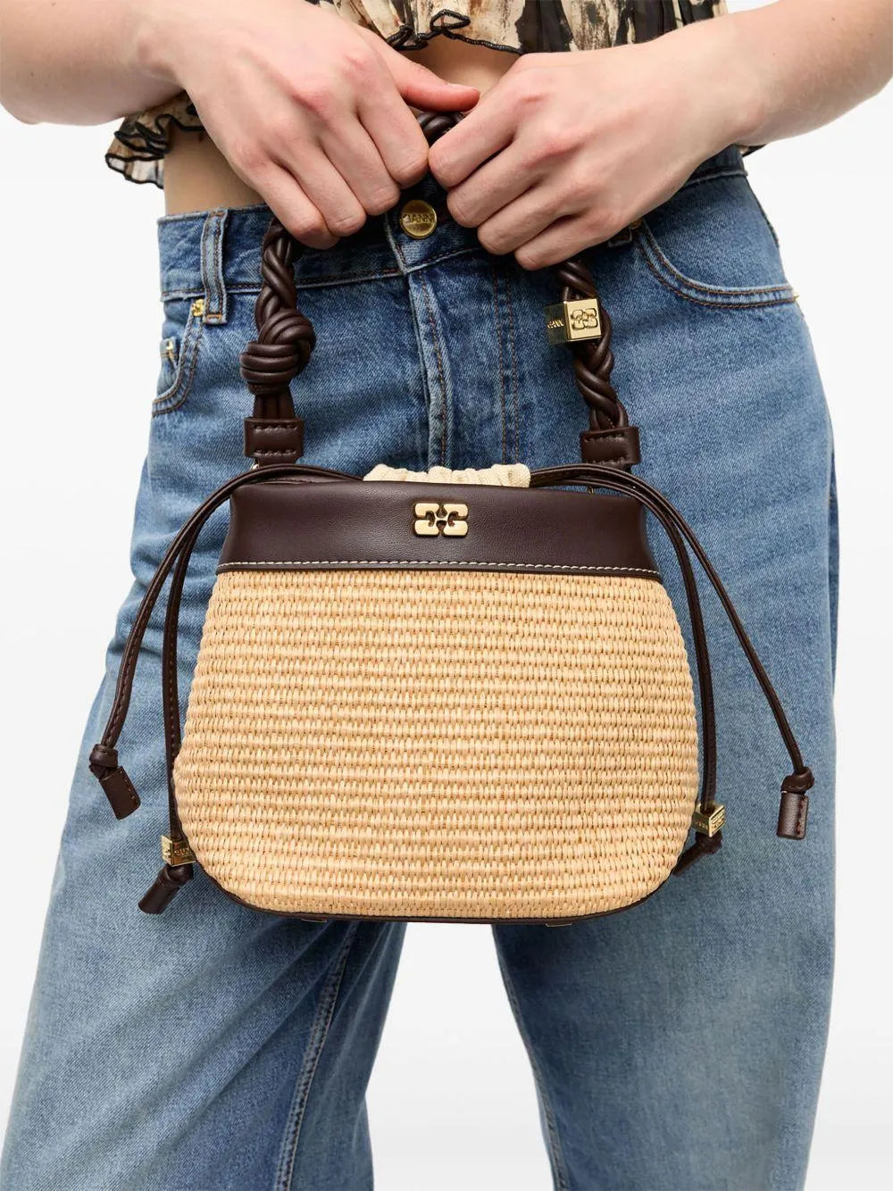 Bolso Ganni Bou Bucket Bag Raffia A6611 901 GANNI 