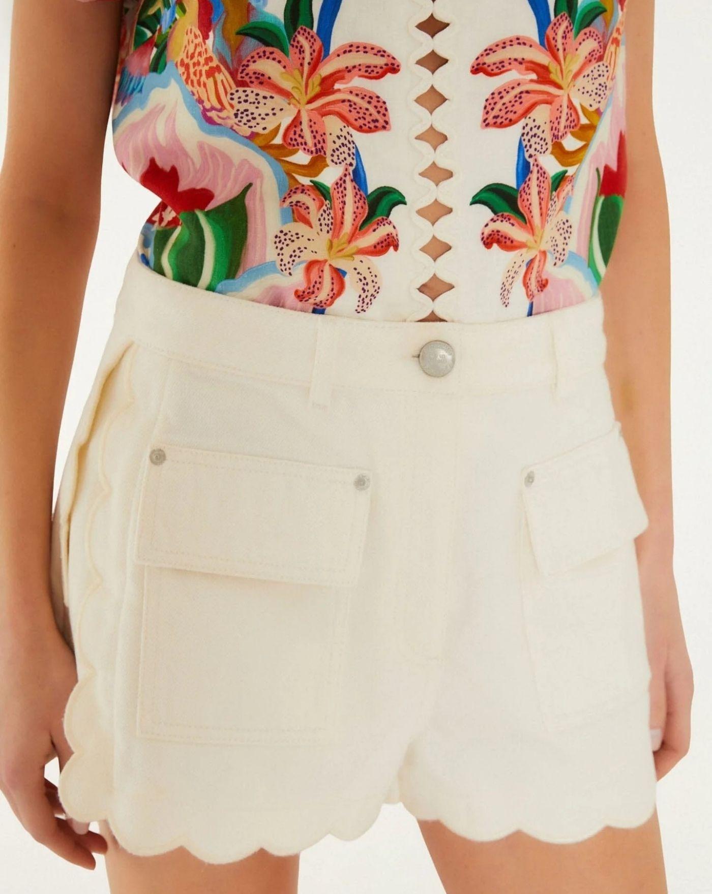 Pantalones Farm Rio White Canvas Scalloped 356403 WHITE FARM RIO 