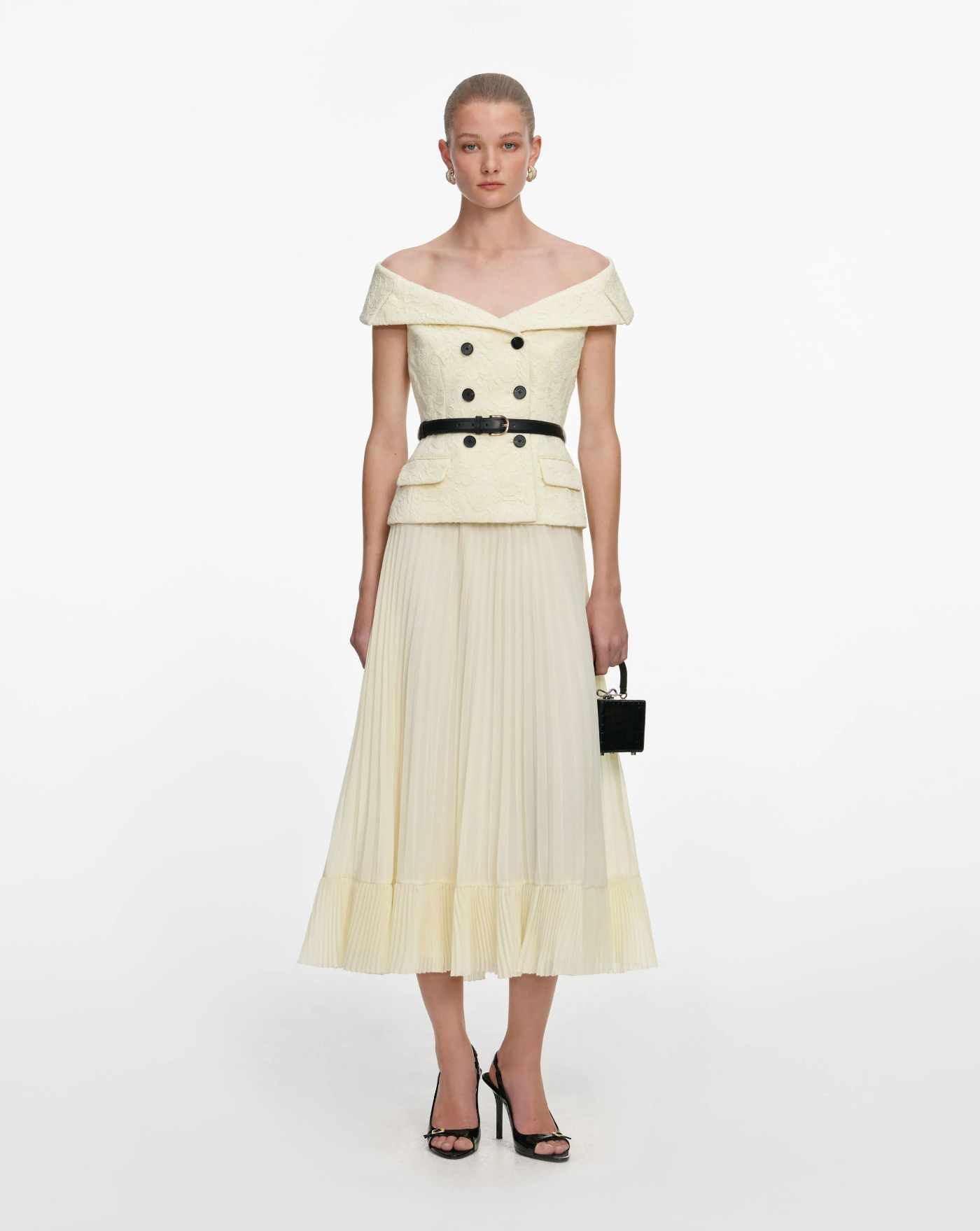 Vestido Self Portrait Yellow Lace Chiffon Midi Dress SS26093MAY YELLOW SELF-PORTRAIT 