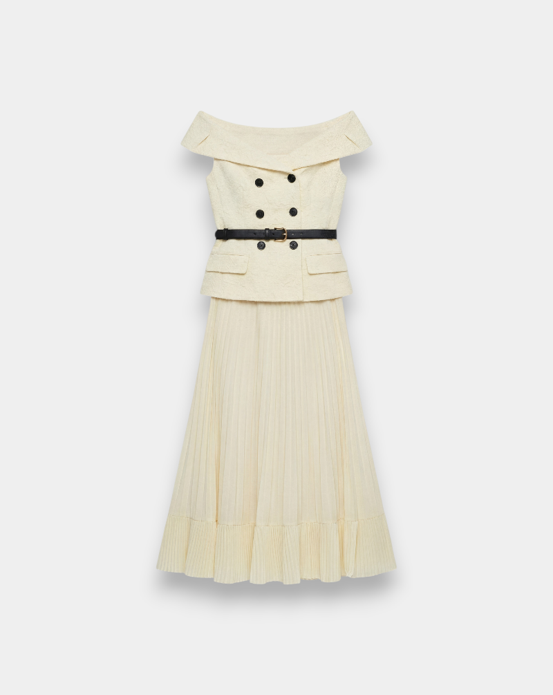 Vestido Self Portrait Yellow Lace Chiffon Midi Dress SS26093MAY YELLOW SELF-PORTRAIT 