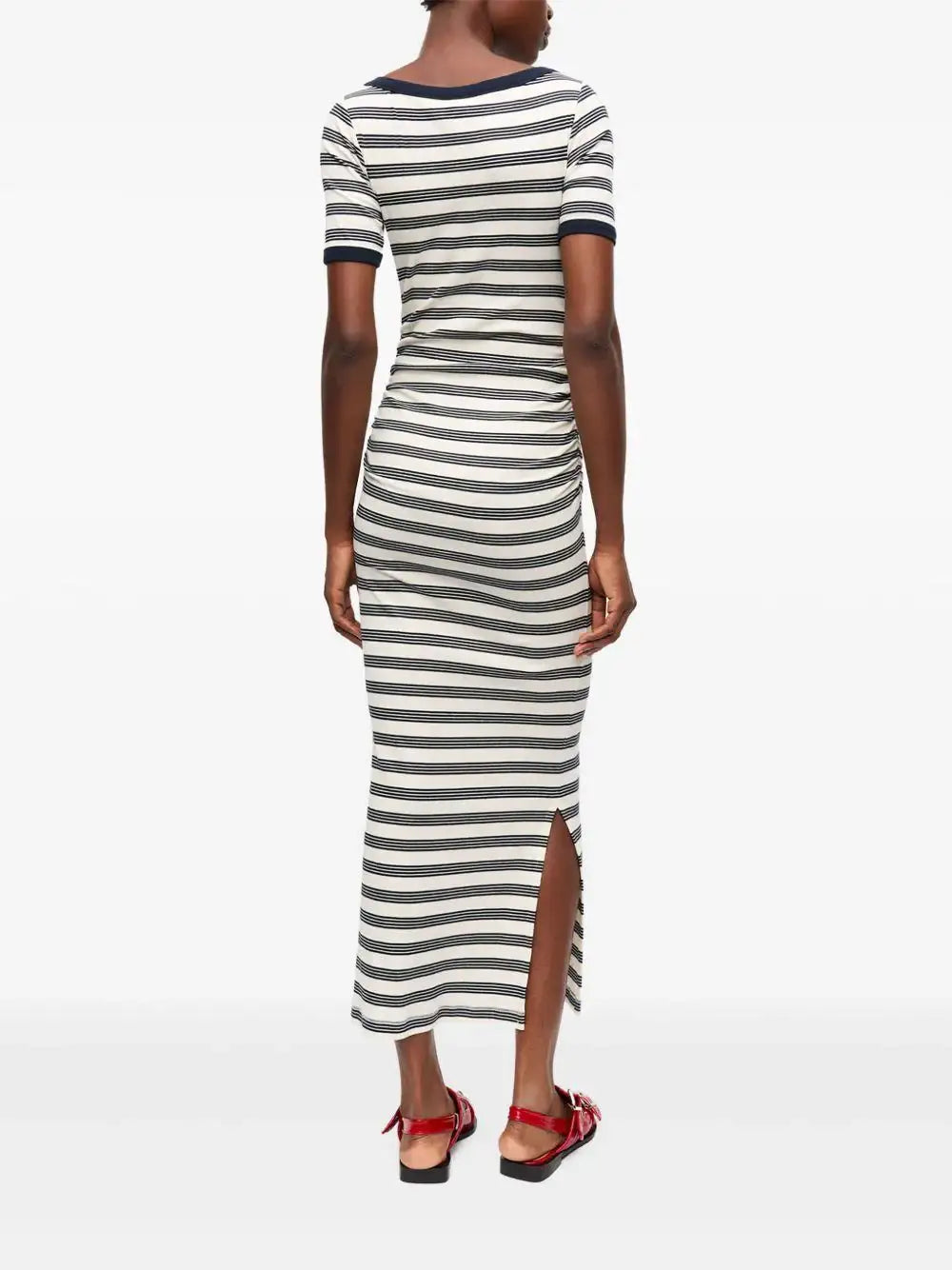 Vestido Ganni Striped Soft Cotton Rib Short Sleeve Dress T4147 683 GANNI 
