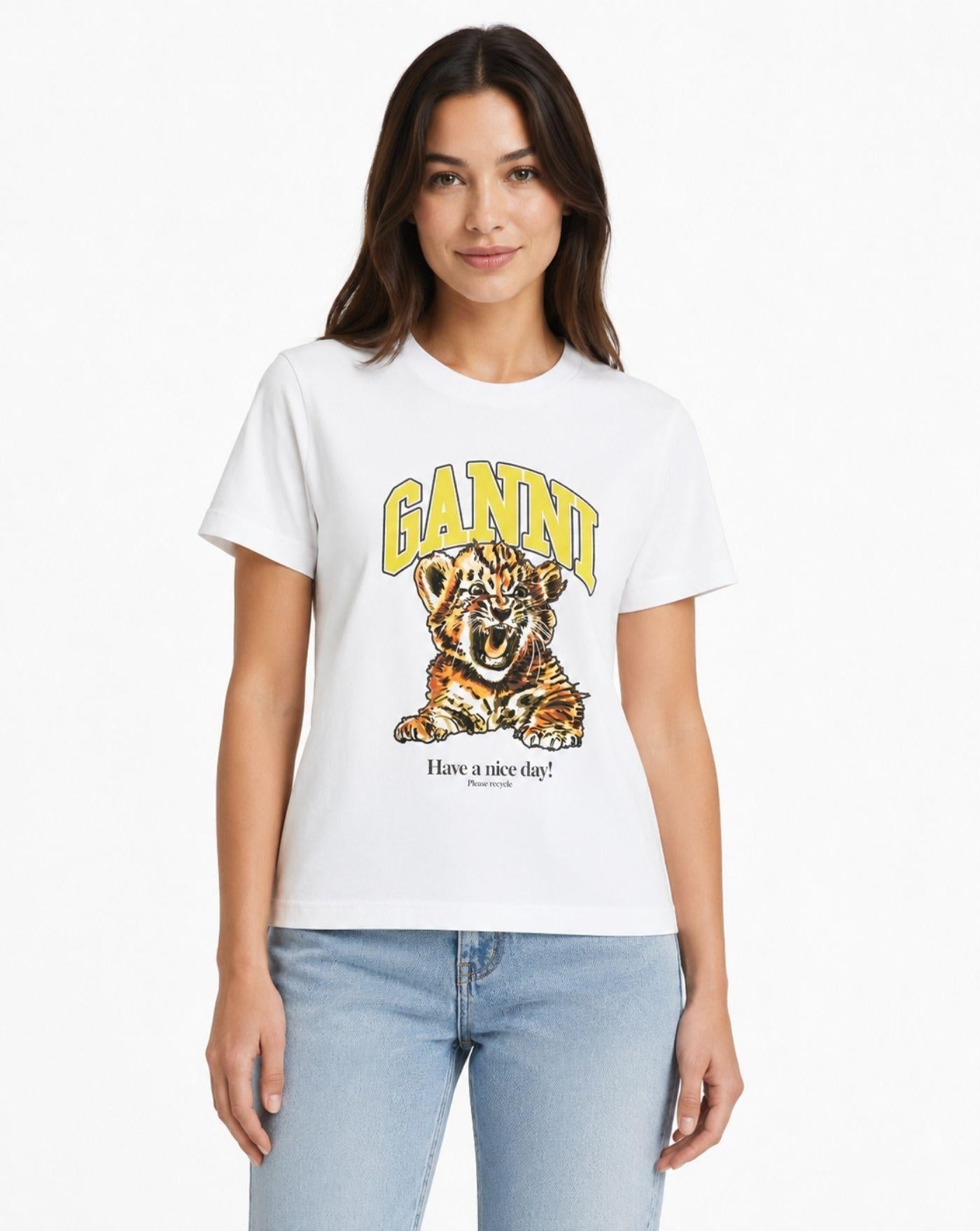 Camiseta Ganni Basic Cotton Jersey Baby Fit Tiger<BR/> A1050258 151 GANNI 