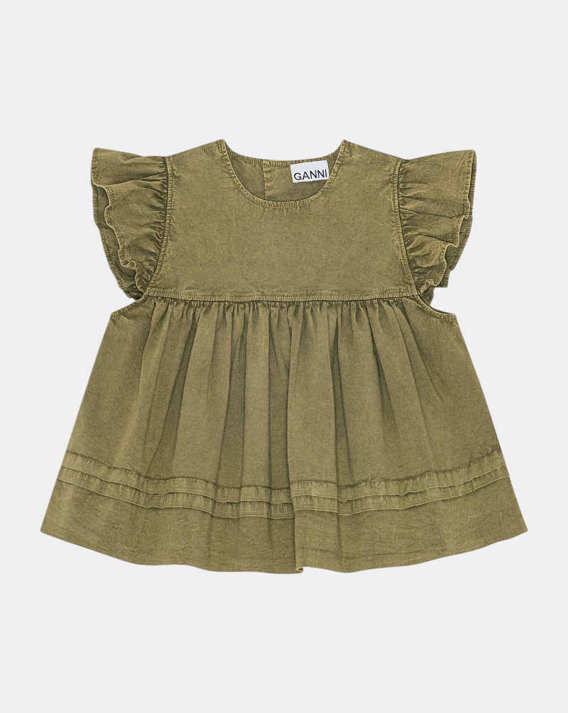 Top Ganni Washed Stretch Cotton Frill W0588 028 GANNI 