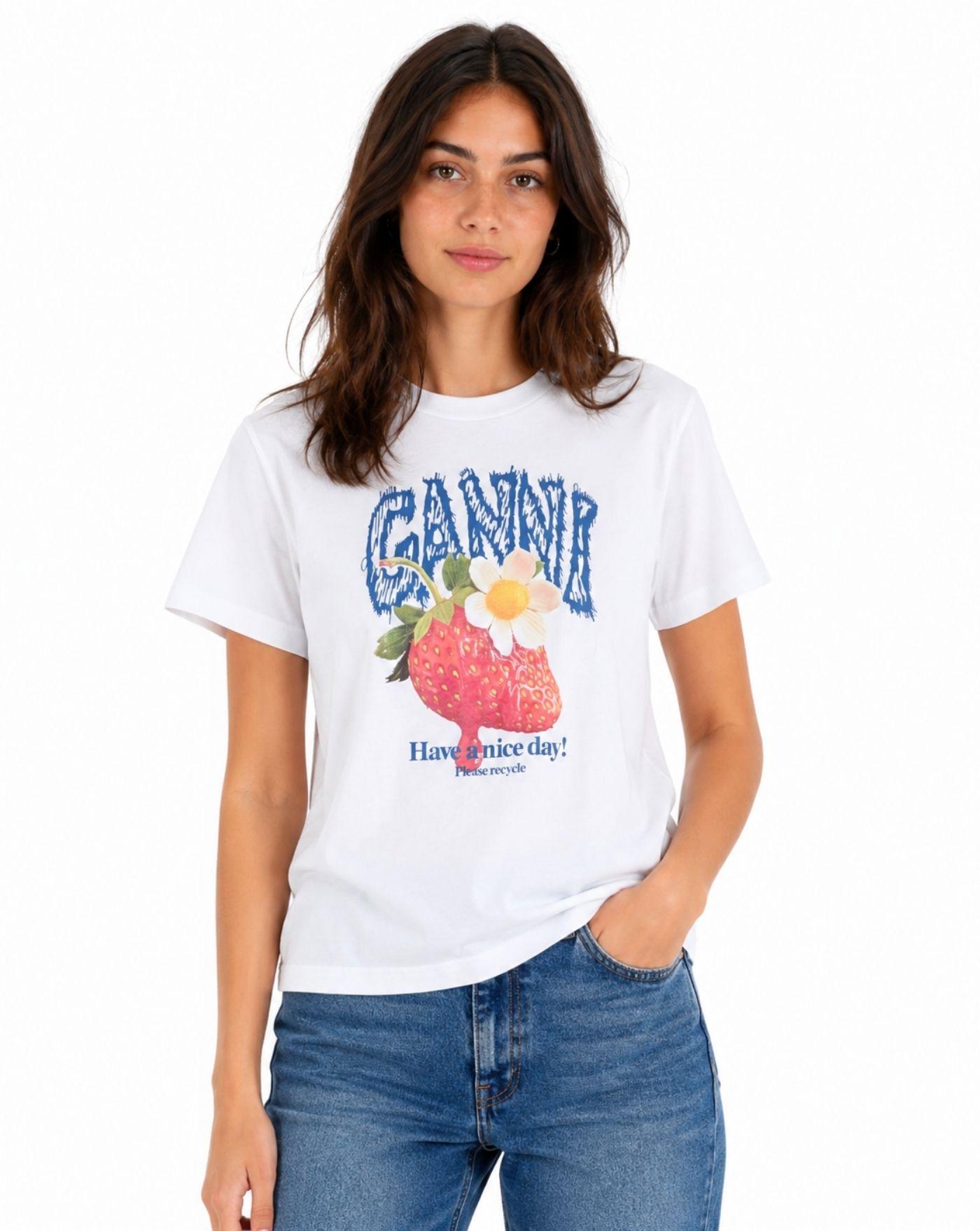 Camiseta Ganni Basic Cotton Jersey Strawberry<BR/> A1050201 151 GANNI 
