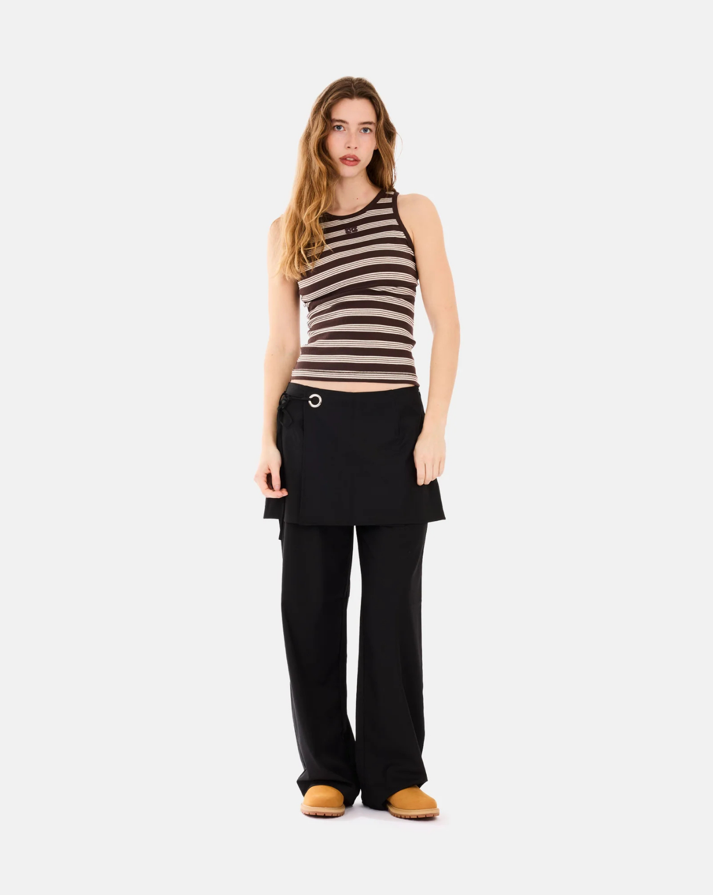 Top Ganni Soft Cotton Rib Tank Top Stripe A1050192 897BROWN GANNI 