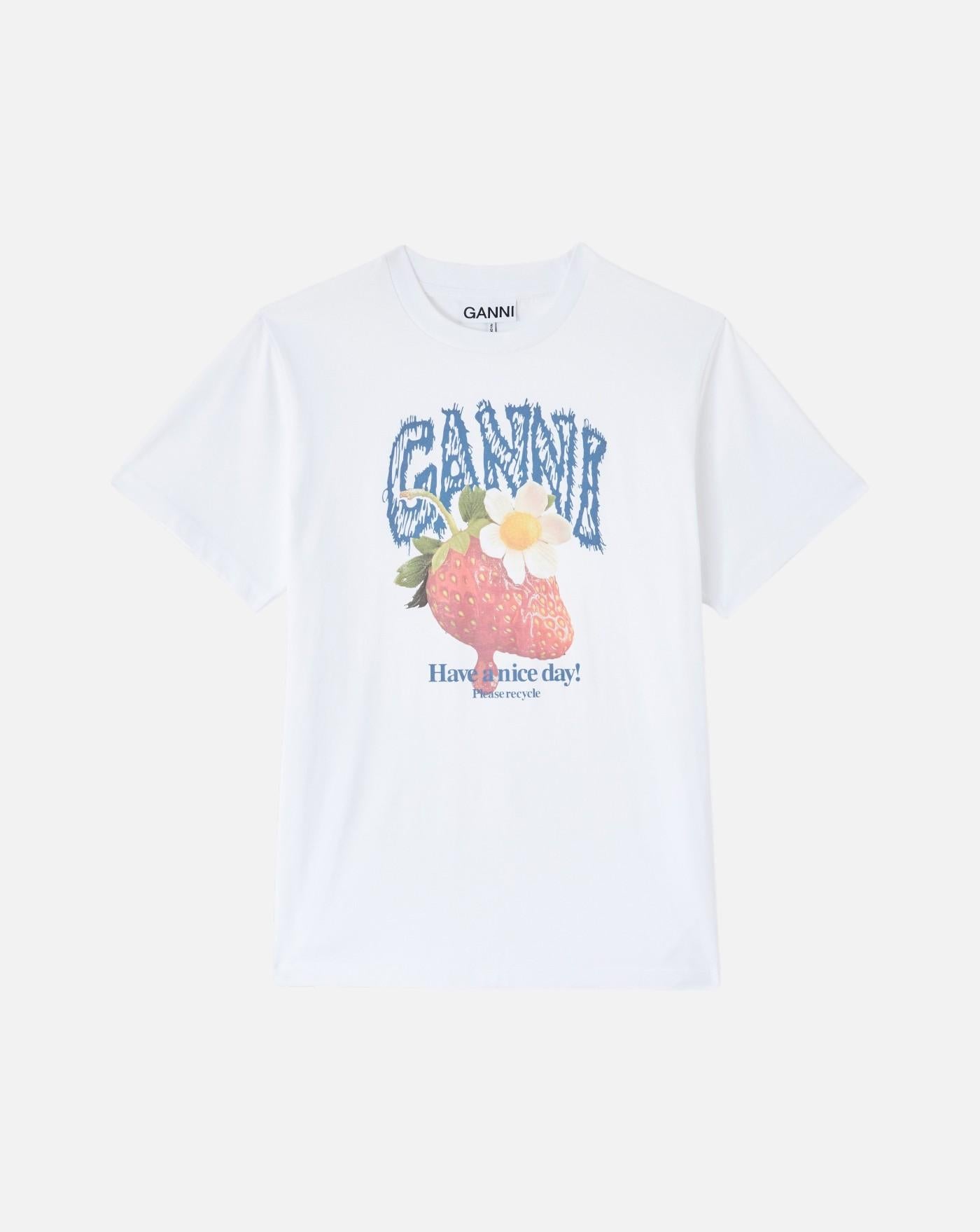 Camiseta Ganni Basic Cotton Jersey Strawberry<BR/> A1050201 151 GANNI 