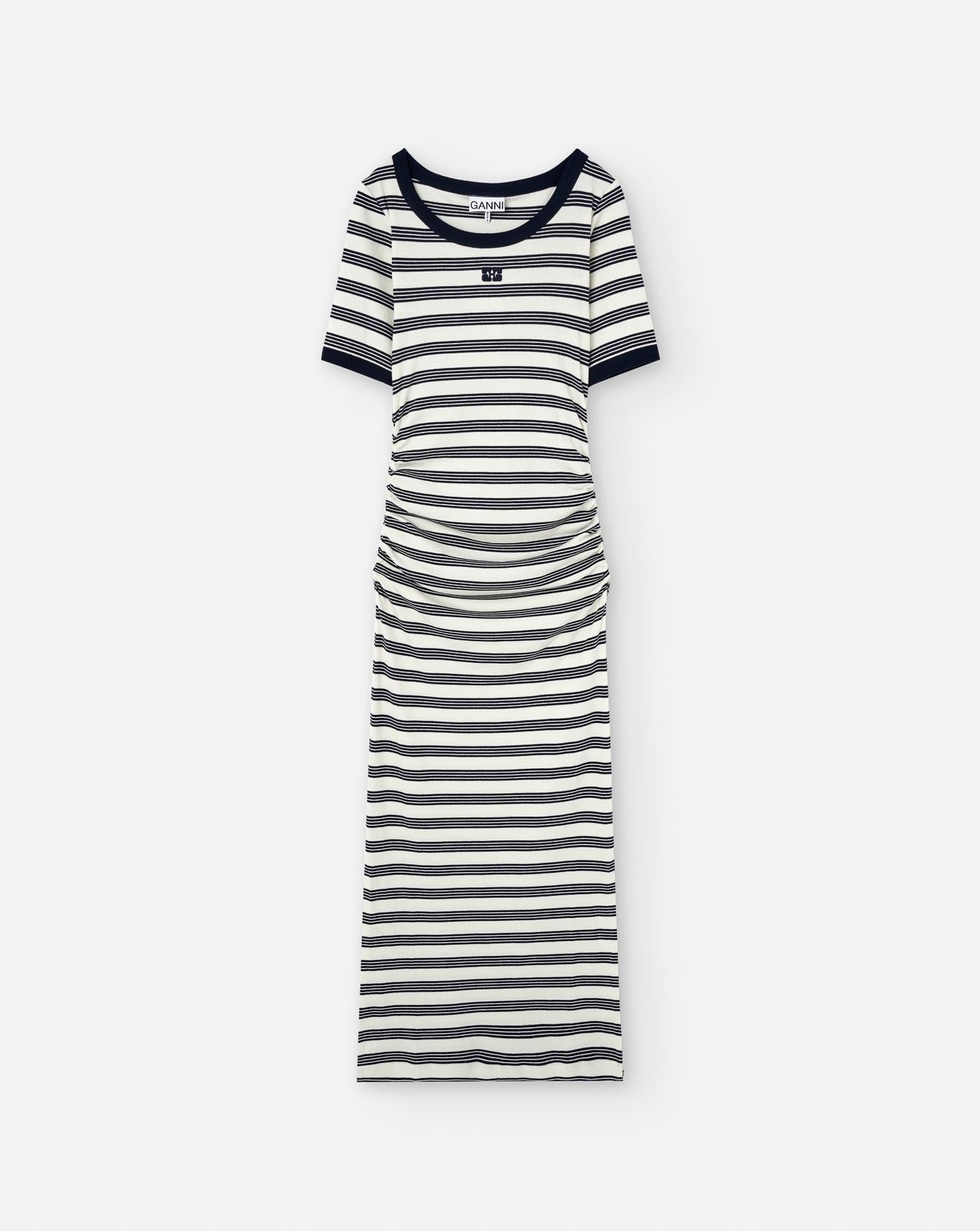 Vestido Ganni Striped Soft Cotton Rib Short Sleeve Dress T4147 683 GANNI 