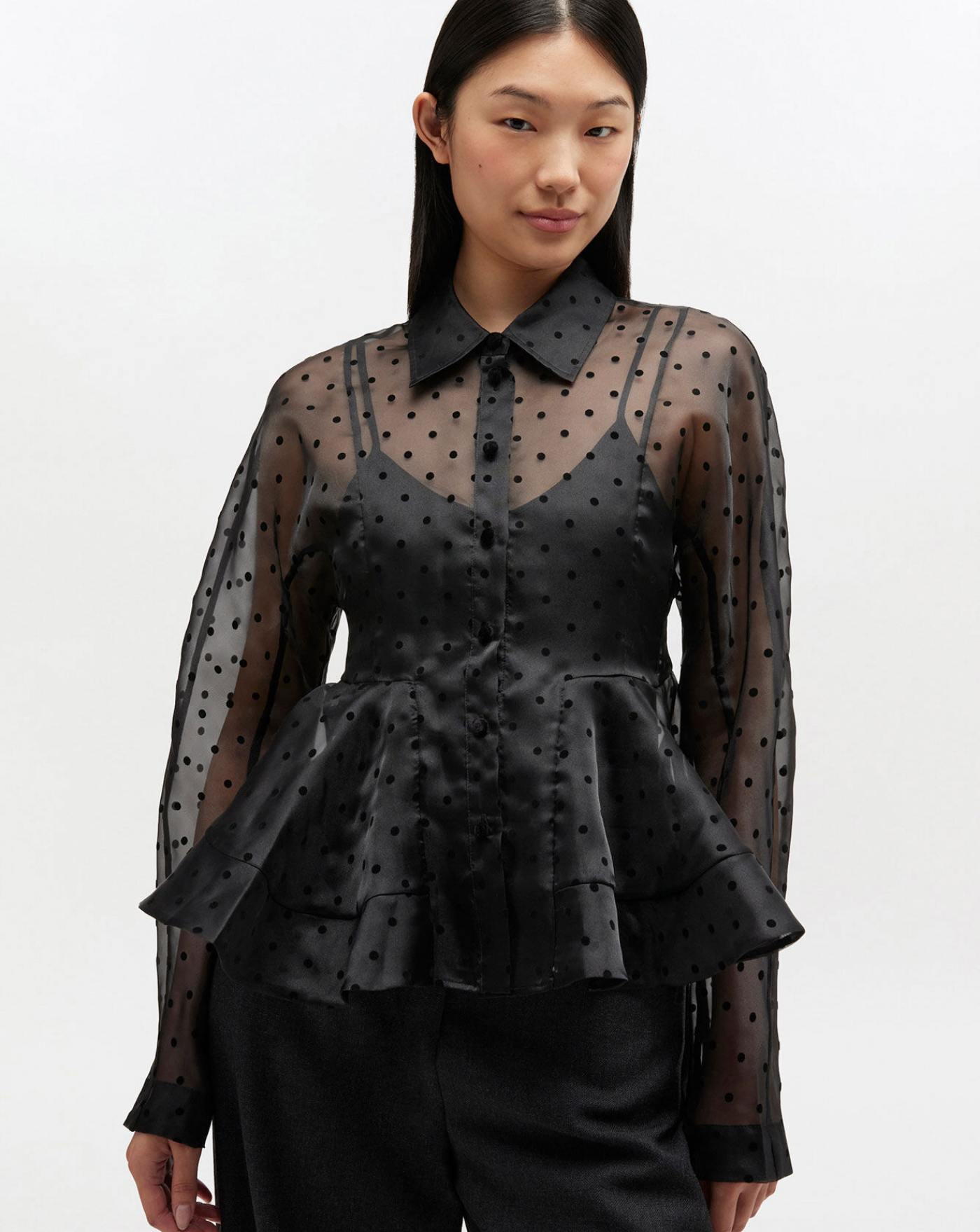 Blusa Ganni Flocked Organza A1040083 099 GANNI 