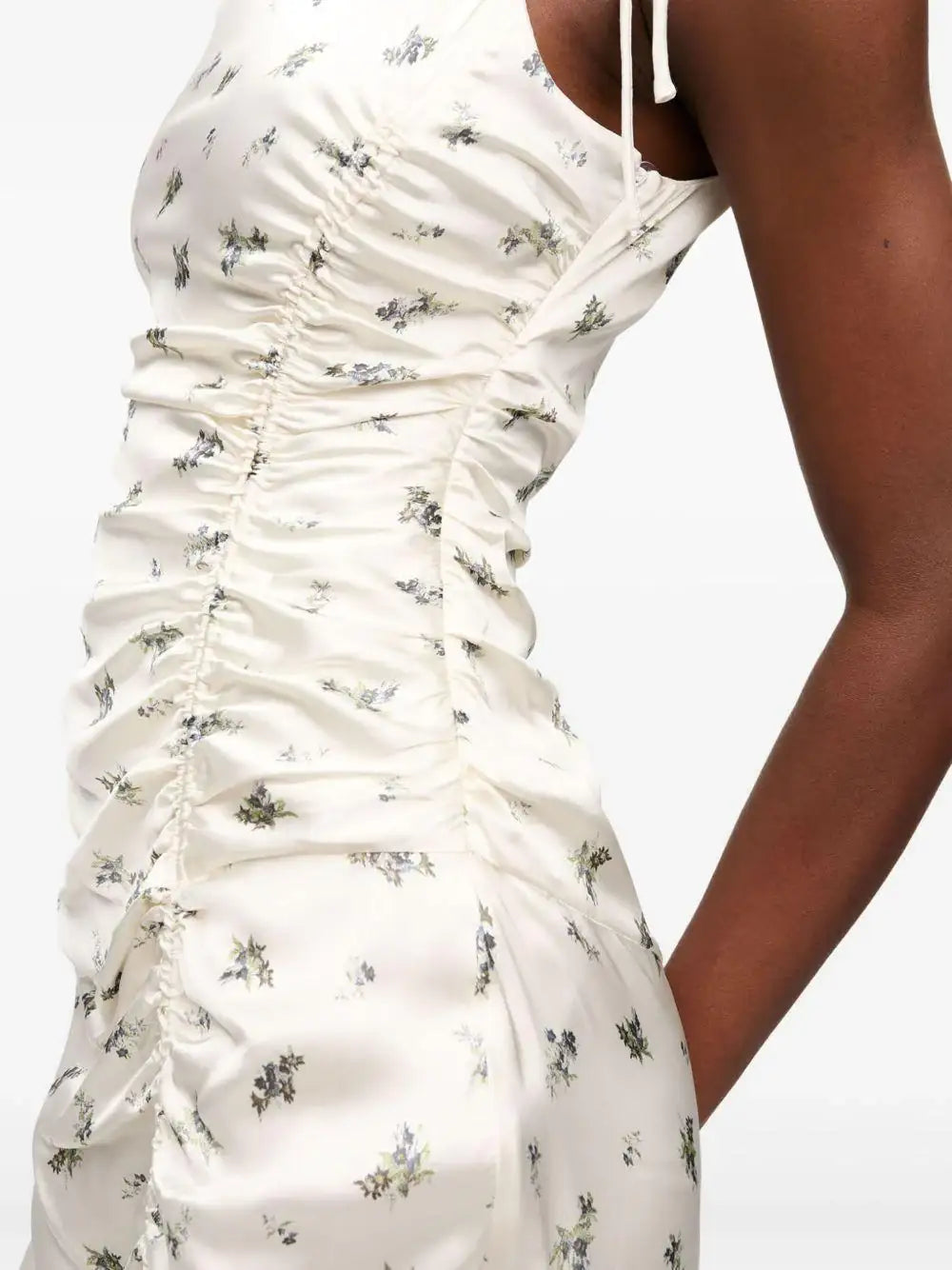 Vestido Ganni Printed Satin Gathered Long Dress W0262 135 GANNI 