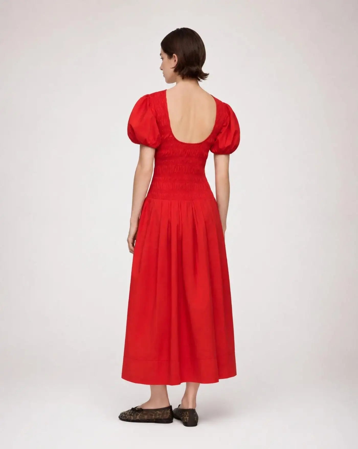 Vestido Ganni Stretch Cotton Long Smocked Pleated Dress A1030546 06P GANNI 