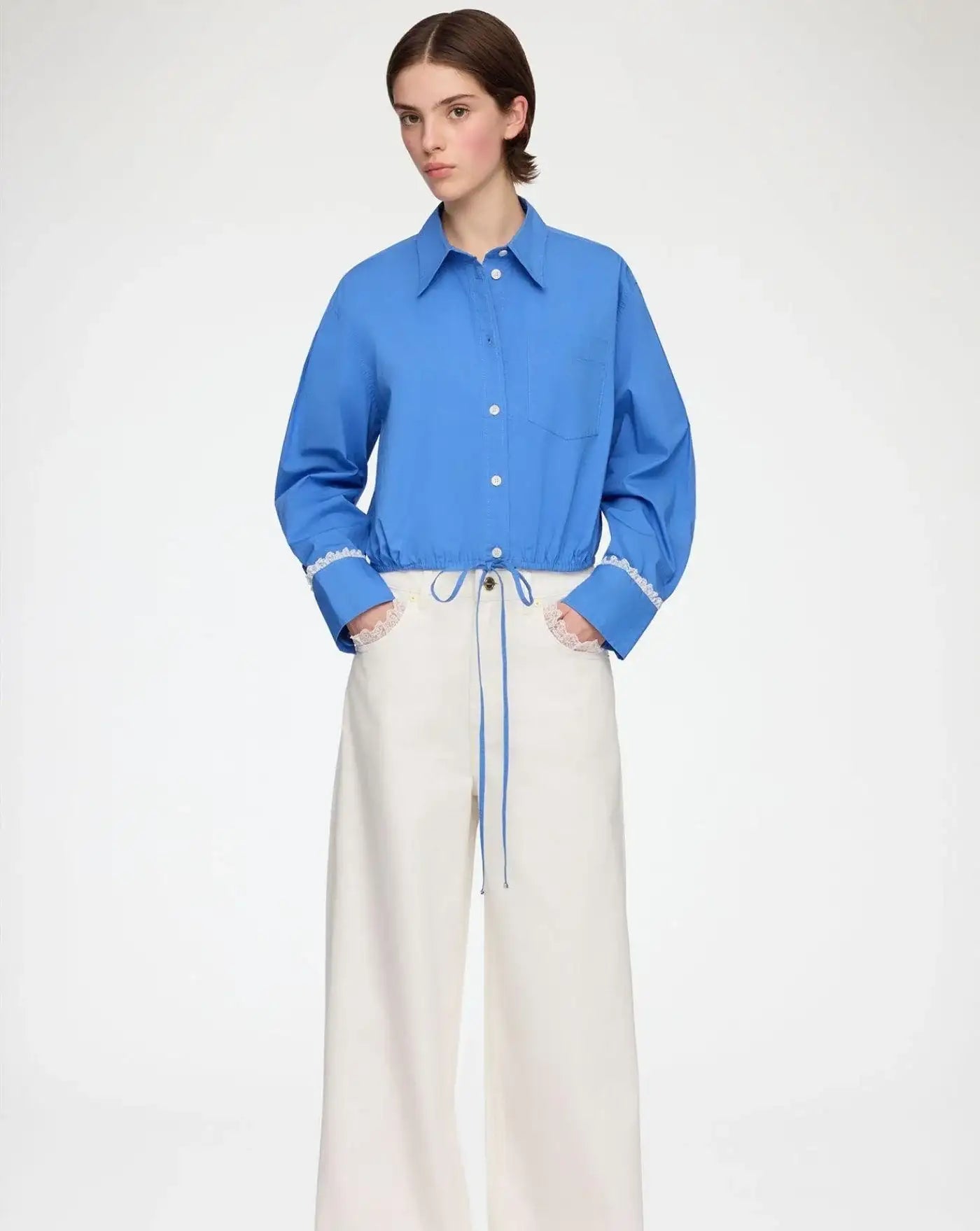 Blusa Ganni Stretch Cotton Cropped Bowling Shirt<BR/> A1140008 591 GANNI 