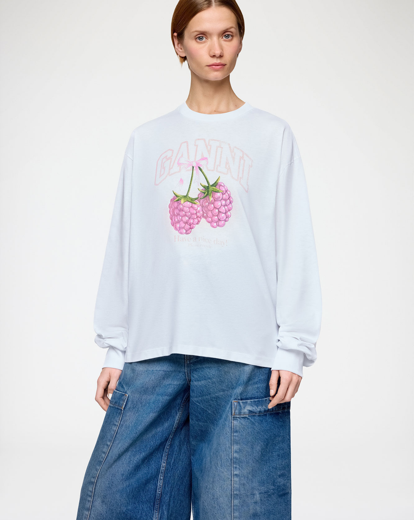 Camiseta Ganni Raspberry A1050141 151BRIGHT WHITE GANNI 