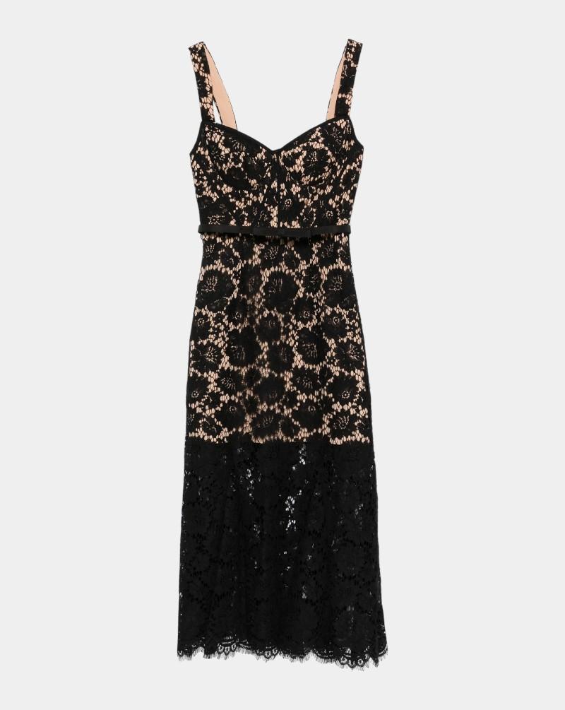Vestido Self Portrait Fina Lace Midi Dress SS25046MA BLACK SELF-PORTRAIT 