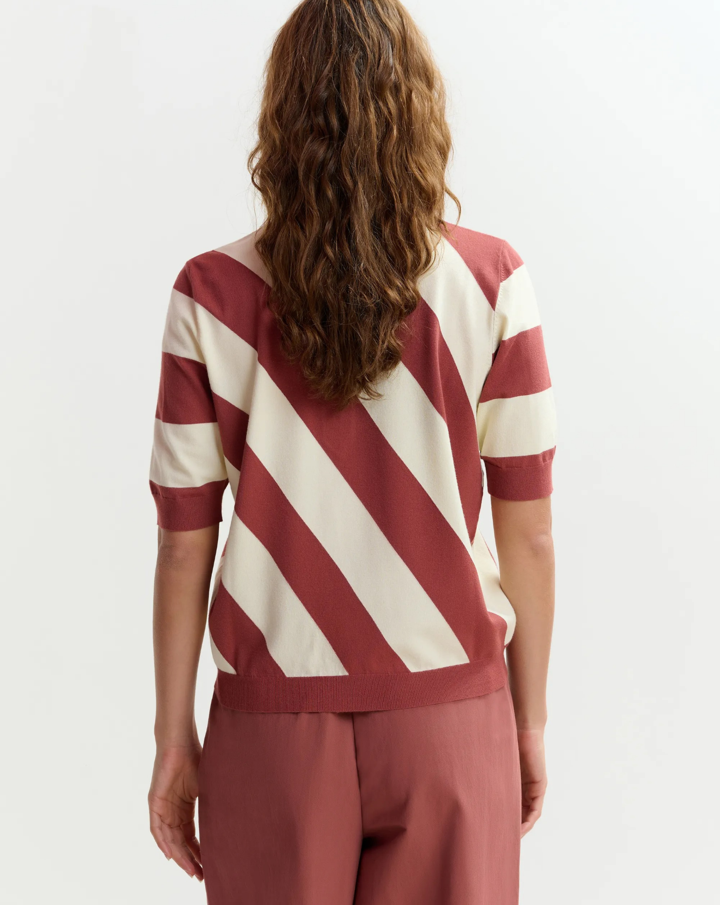 Top Essentiel Antwerp Joram Striped Knit Polo JORAM J3DTDUSTY TAWNY ESSENTIEL ANTWERP 