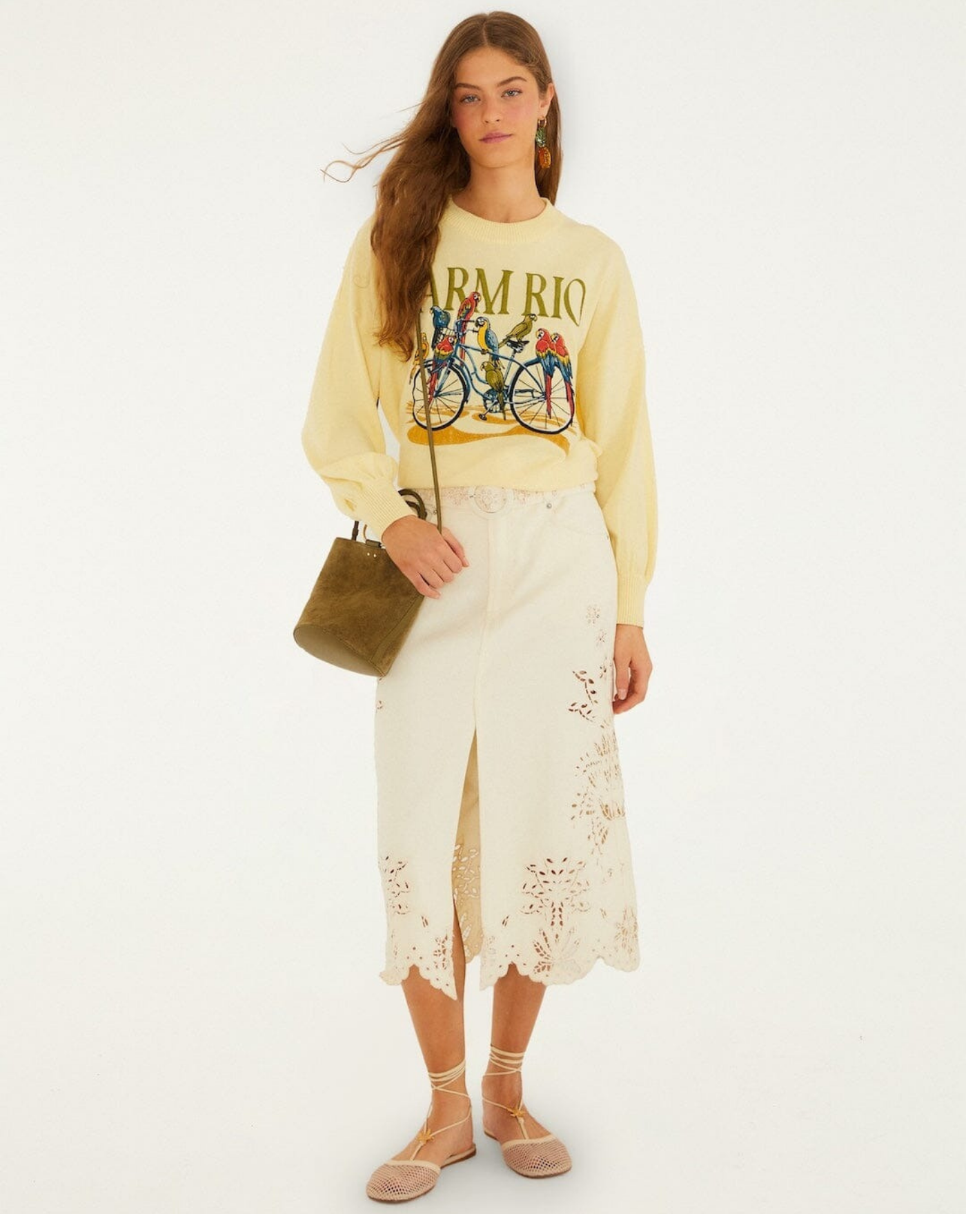 Jersey Farm Rio Birds Bicycle Embroidery Sweater 358961 L0032 FARM RIO 