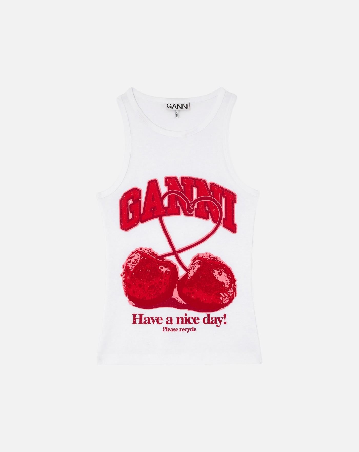 Camiseta Ganni Compact rib jersey tank cherry<BR/> A1040439 151 GANNI 