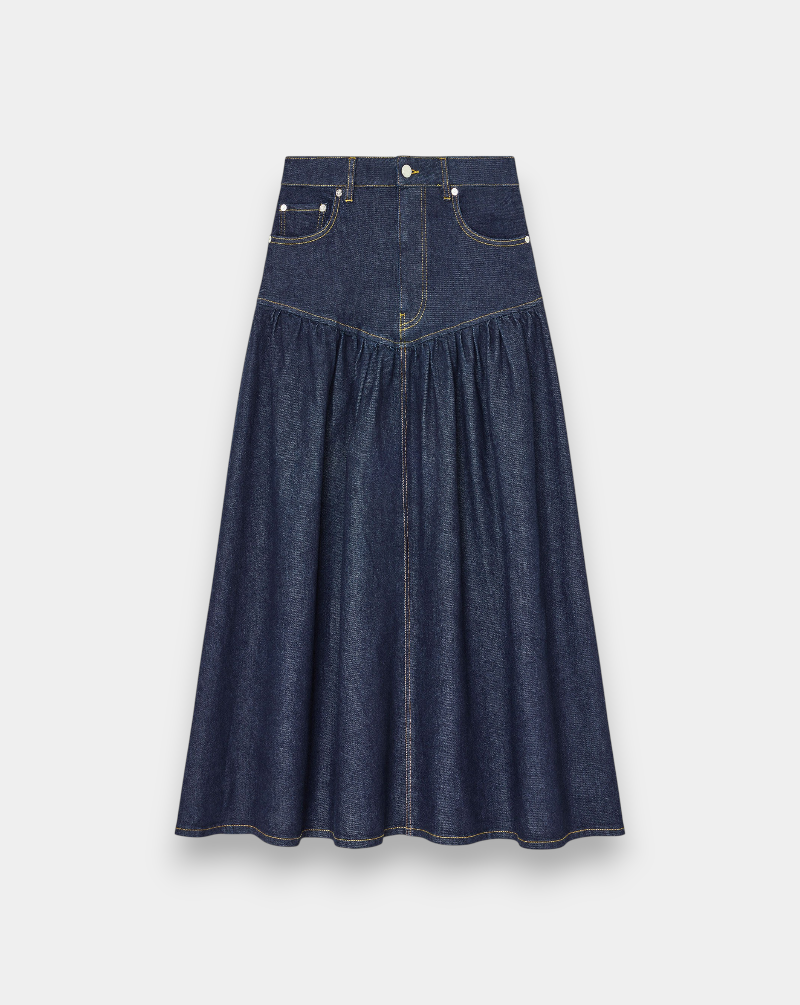 Falda Ganni Stretch Denim Long Skirt<BR/> A1090248 077 GANNI 