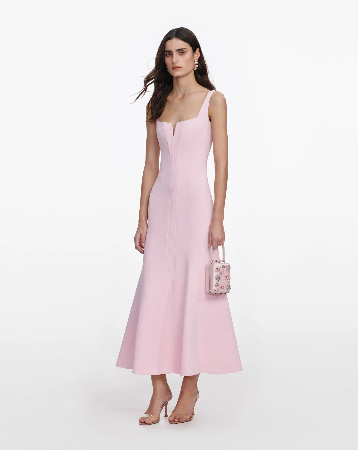 Vestido Self Portrait Pink Crepe Midi Dress SS26105MP PINK SELF-PORTRAIT 