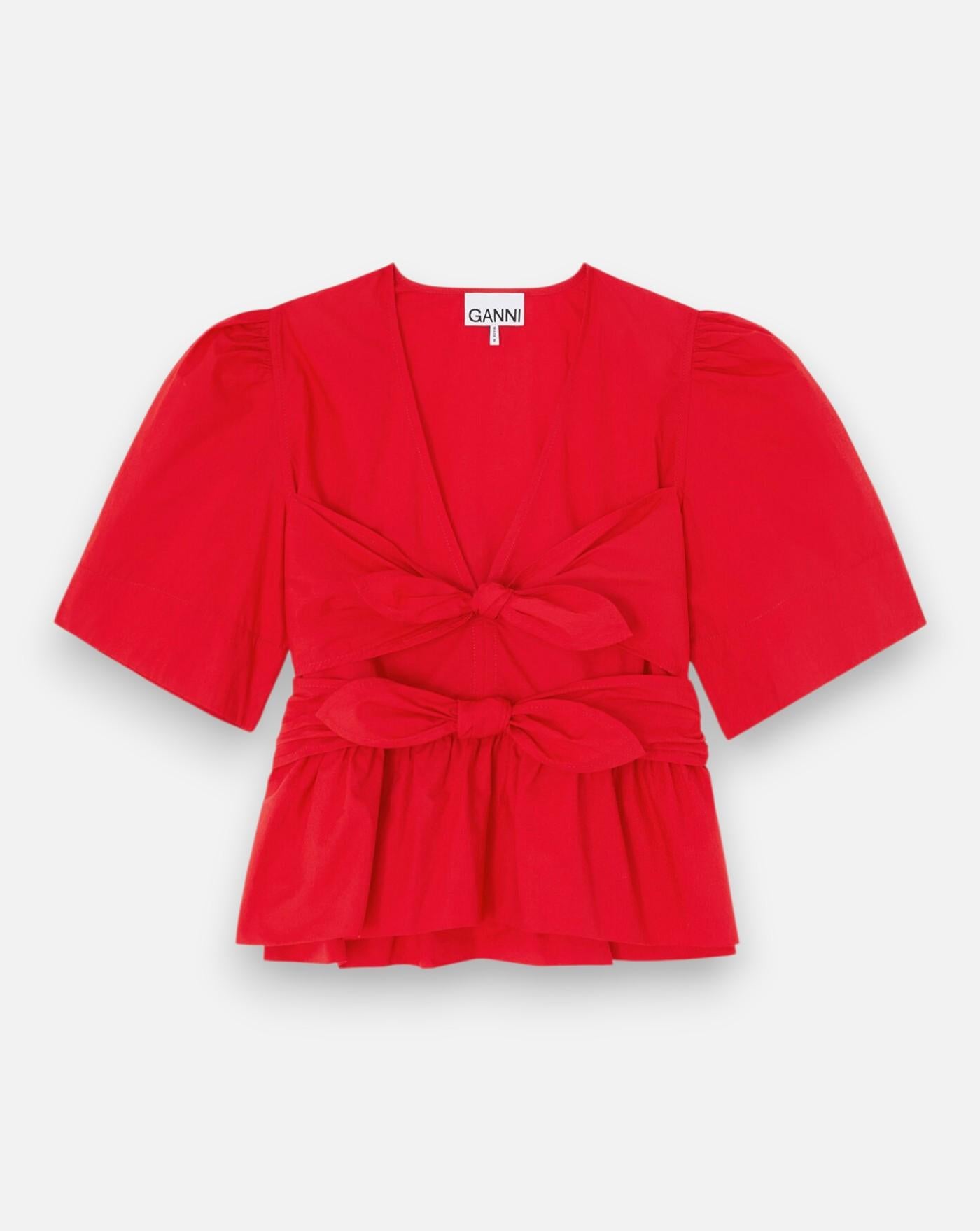 Blusa Cotton Poplin Bow Blouse<BR/> A1040485 474 GANNI 