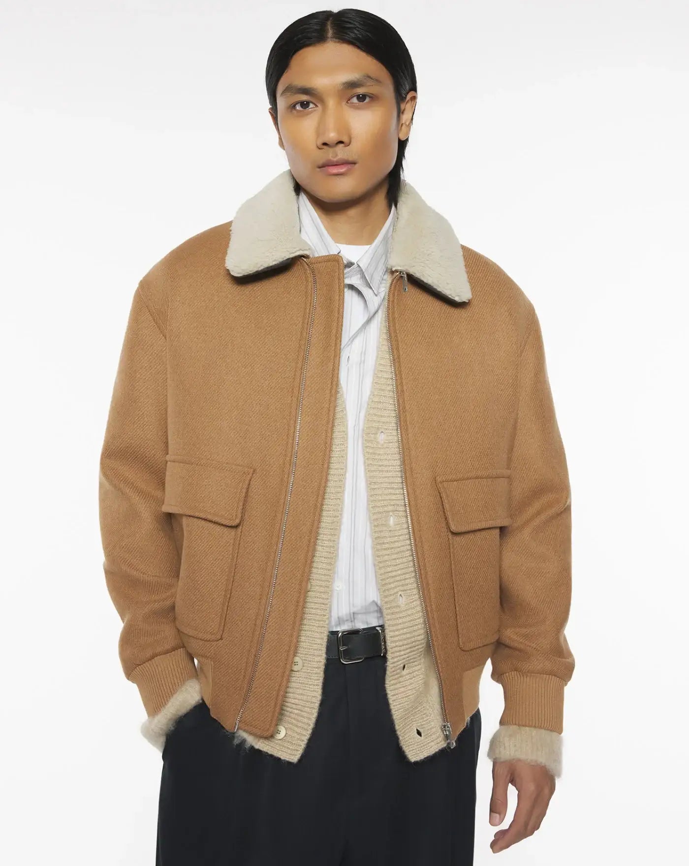 Chaqueta Maison Kitsune Shearling Collar Jacket PM02140WM2030 GINGER BROWM MAISON KITSUNE 